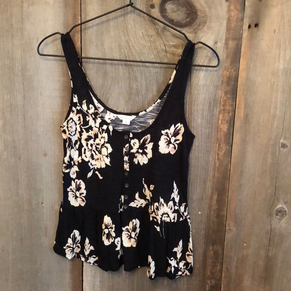 Aeropostale Peplum Henley Floral Tank Top XS Black